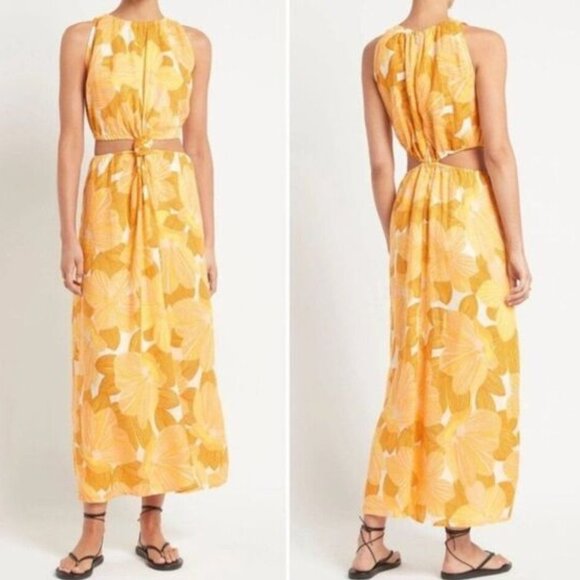 Faithfull the Brand Dresses & Skirts - Faithfull the Brand Zeta Midi Cut Out Linen Dress Floral Yellow XXL/ 12